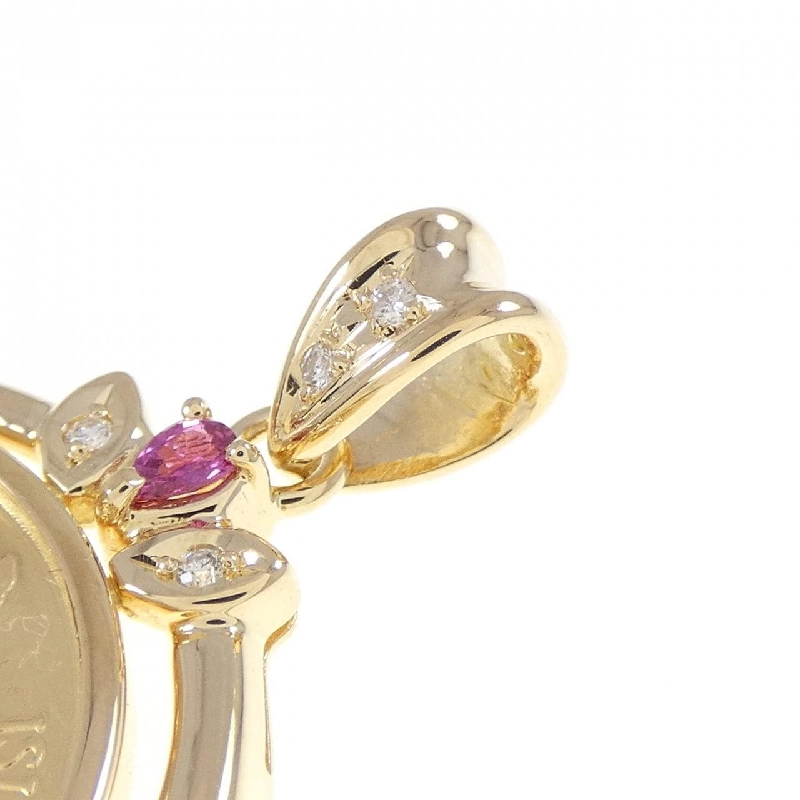 K18YG(枠) Đá màu Đồng xu Mặt dây chuyền - Hàng hiệu Chính hãng 866255