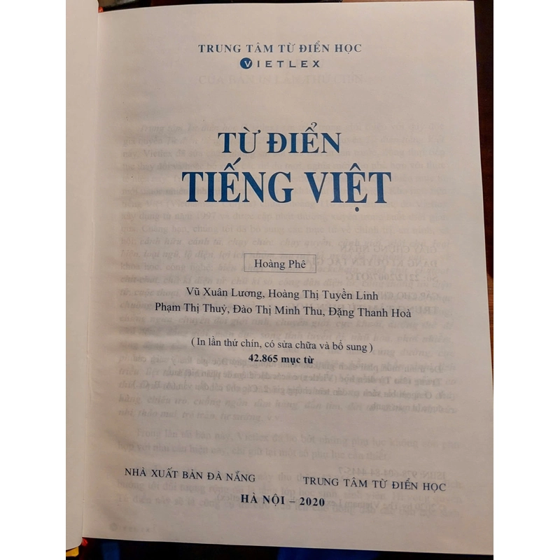 Từ điển tiếng Việt - Hoàng Phê chủ biên (bản in lần 9 năm 2020) - mới 90% 380730