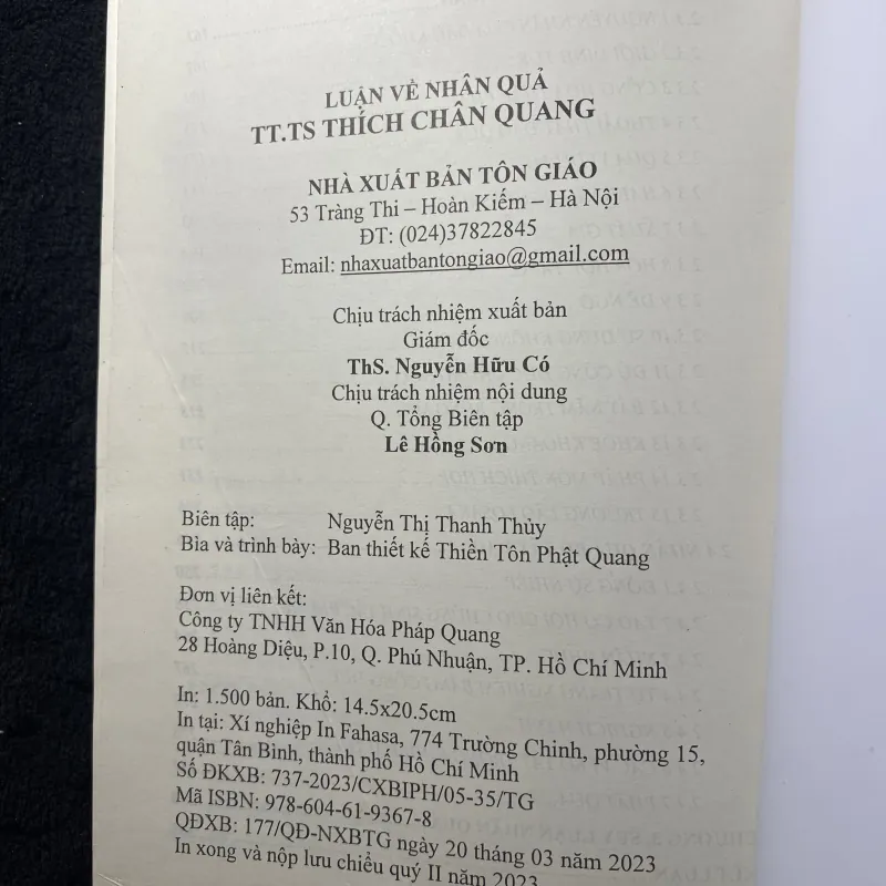 Luận về Nhân Quả của tác giả Thượng tọa, Tiến sĩ Thích Chân Quang. 1044403