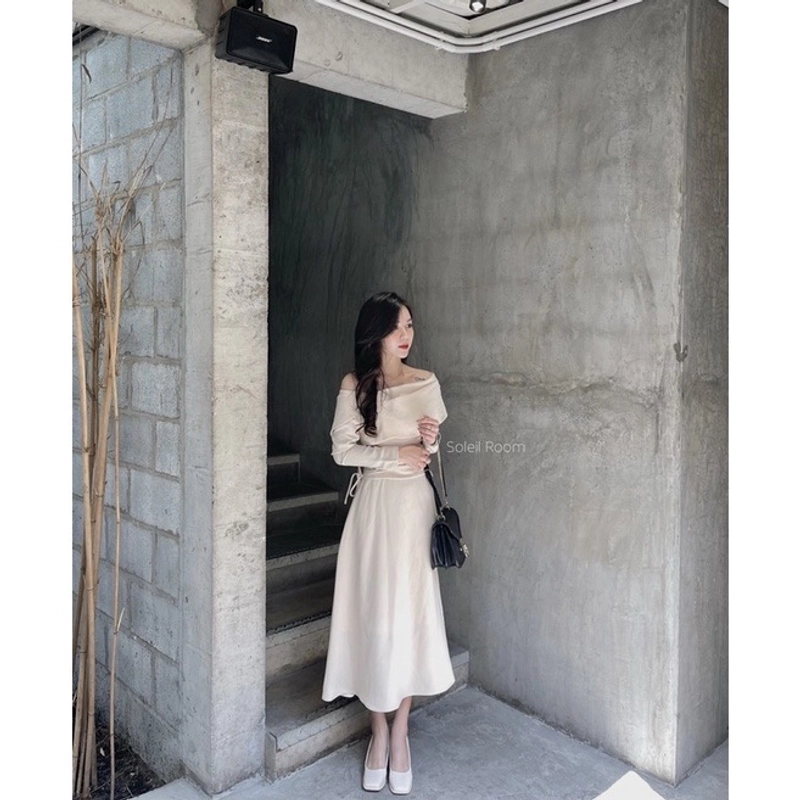 Váy Đầm Nữ Dáng Dài Trễ Vai SOLEIL ROOM Nhúng Hông Chống Nhăn Tôn Dáng LORA DRESS 496558