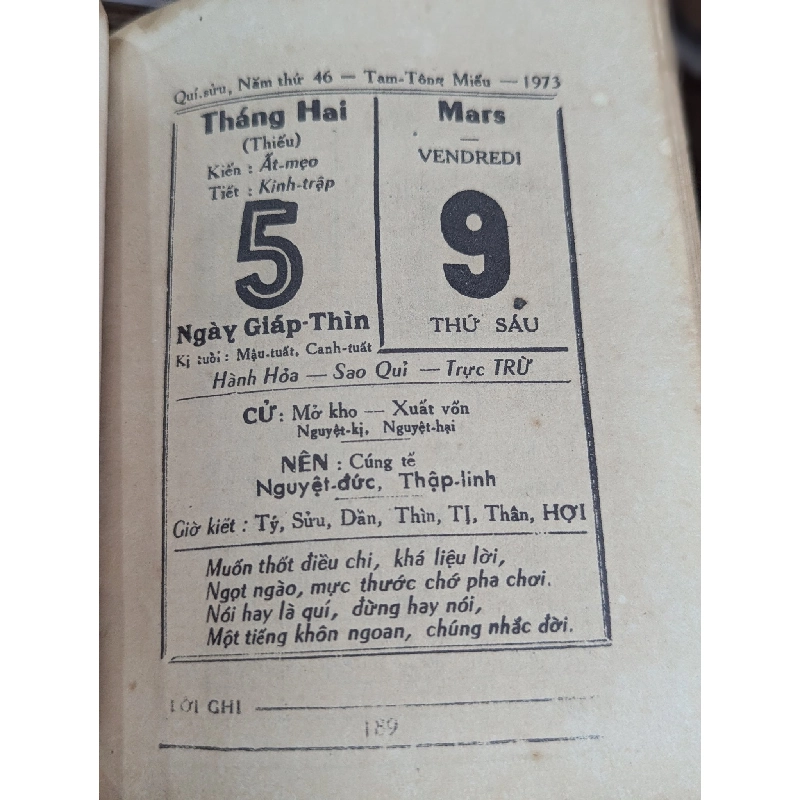 Lịch sách tam tông miếu quí sửu 1973 121668