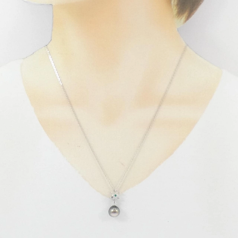 K18WG/750WG Ngọc trai đen dây chuyền 9.4mm - Hàng hiệu Chính hãng 860753