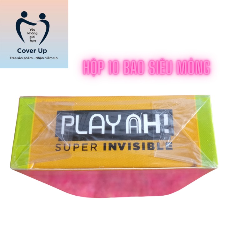 Bao cao su PlayAh Siêu Mỏng Super Invisible độ rộng 52mm Hộp 3 Cái 178717