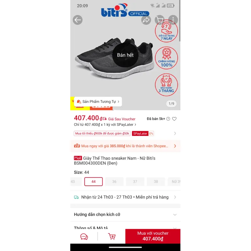 Giày Bitis chưa sử dụng size 43-44 977332