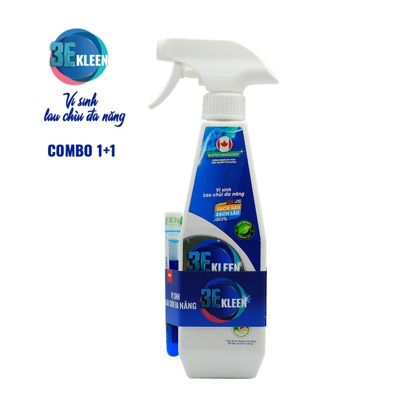 Bộ sản phẩm lau chùi đa năng sinh học 3E KLEEN - 1 chai 500ml+1 ống 5ml dung dịch đậm đặc 79263