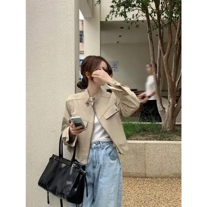 Áo khoác nữ casual dáng relaxed màu be size S da lộn màu be 760811