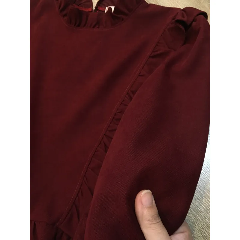 [Siêu Phẩm Hàn] Áo nhung kiểu vintage mori cổ bèo nhún trước và sau tay bồng tiểu thư 696702