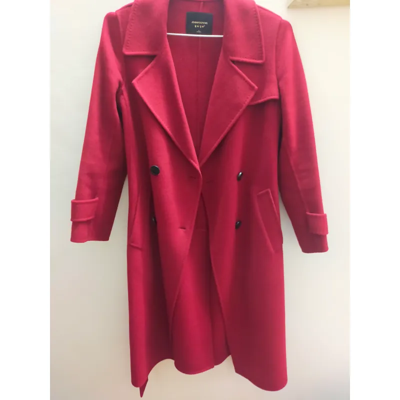 Áo khoác dạ nữ dáng dài cổ lapel màu đỏ đẹp 708927