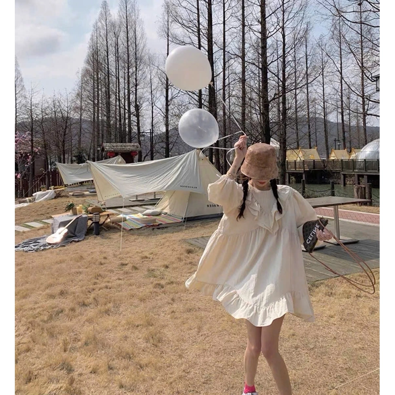 Pass Váy babydoll trắng kem cổ tròn phối bèo – bánh bèo nhẹ nhàng, cực dễ thương  476857