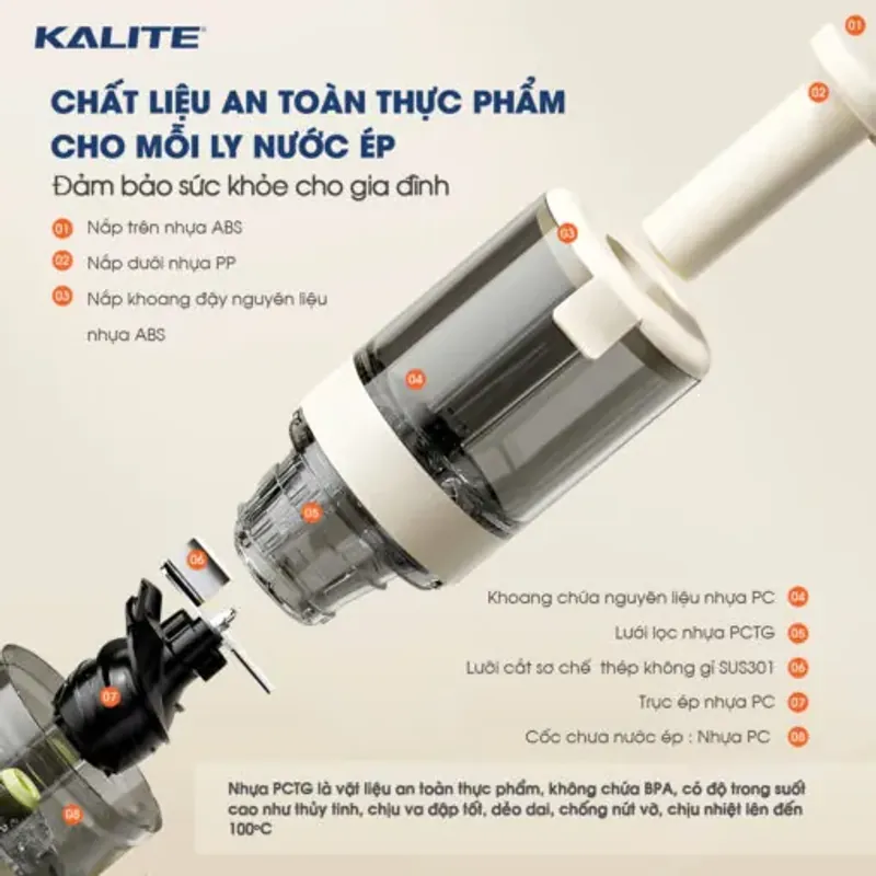 Máy ép chậm Kalite KSJ569 ép kiệt bã 99% không sinh nhiệt tích hợp làm kem 572353
