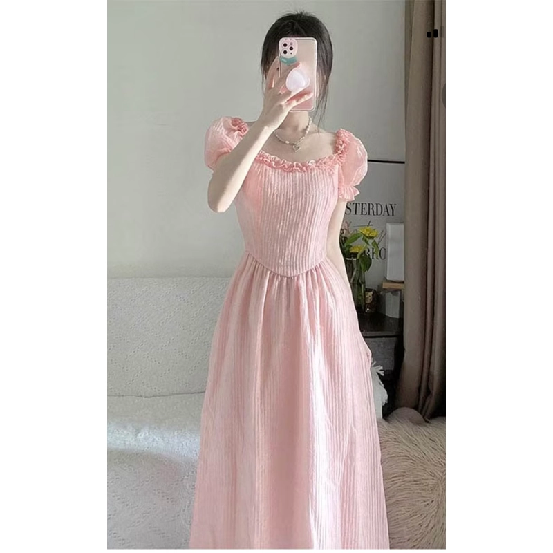 Đầm Công Chúa Tay Phồng Màu Hồng Ngọt Ngào Phong Cách Pháp Thời Trang Mùa Hè Cho Nữ 462305