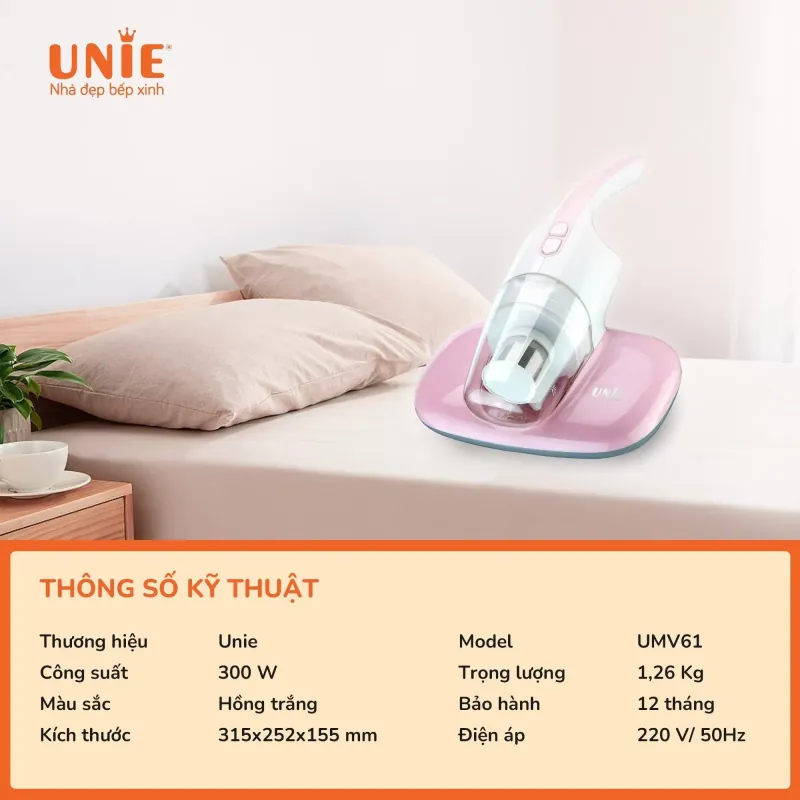 Máy hút bụi chăn đệm UNIE UMV61 lực hút 10500 PA, hệ thống lọc bụi 2 lớp diệt khuẩn đến 99 733361