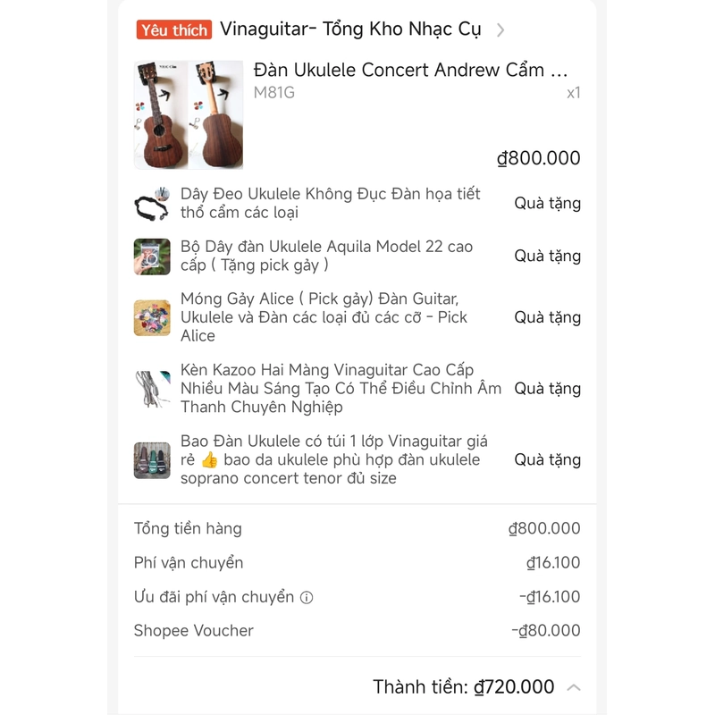 Ukulele Concert Andrew Cẩm Ấn M81G đầy đủ phụ kiện 546251