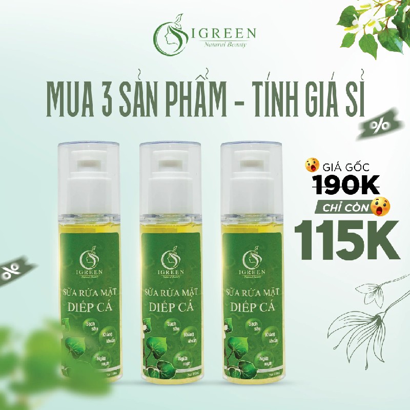 Sỉ 3 sữa rửa mặt diếp cá IGREEN 8269