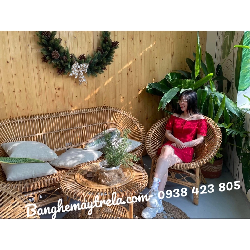 Bộ bàn ghế sen tròn mây tự nhiên 466184