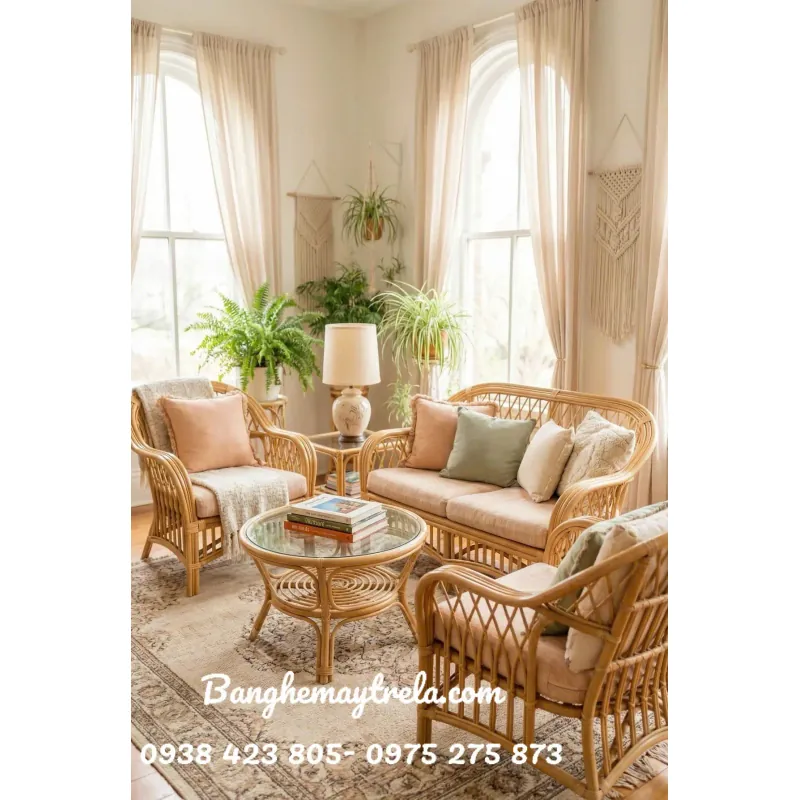 Bàn ghế sofa mây tự nhiên- Sofa mây tre đan 999737