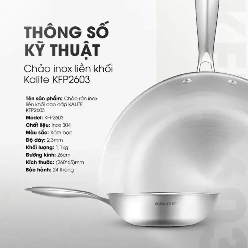🍳 Chảo Rán Inox Liền Khối Cao Cấp KALITE KFP2603 – Bắt Từ 98%, Size 26cm Chuẩn Gia Đình 782566