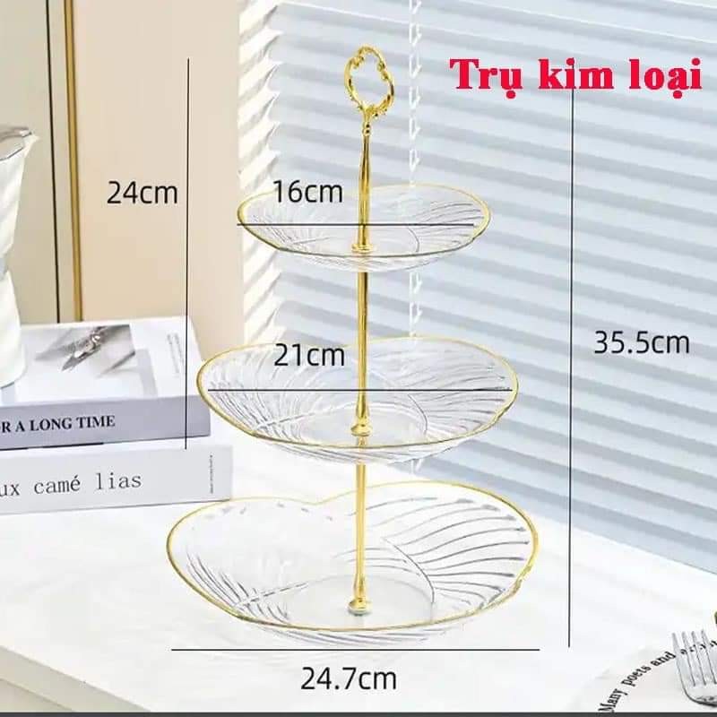 Đĩa 3 tầng, khay đựng bánh kẹo trụ kim loại  24671