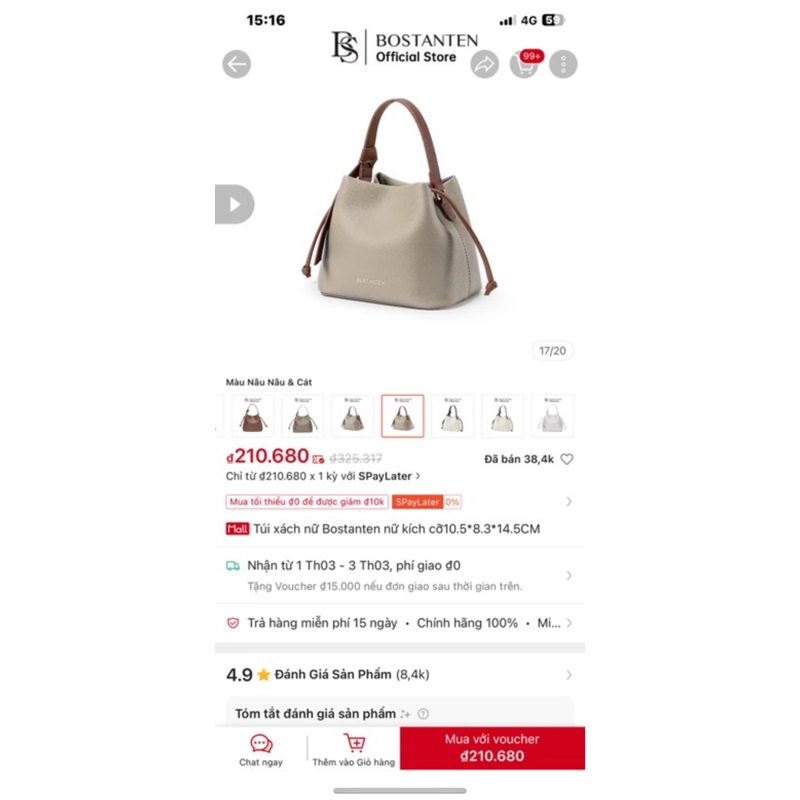 Túi sách hot Bostanten e có 2 cái 2 màu như hình ,túi màu nâu cát còn nguyên chưa box nha  471760
