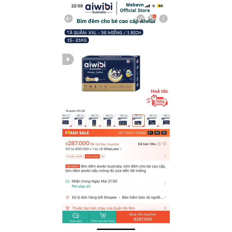Tã quần sơ sinh Aiwibi Australia size XXL 36 miếng mẫu mới 597055