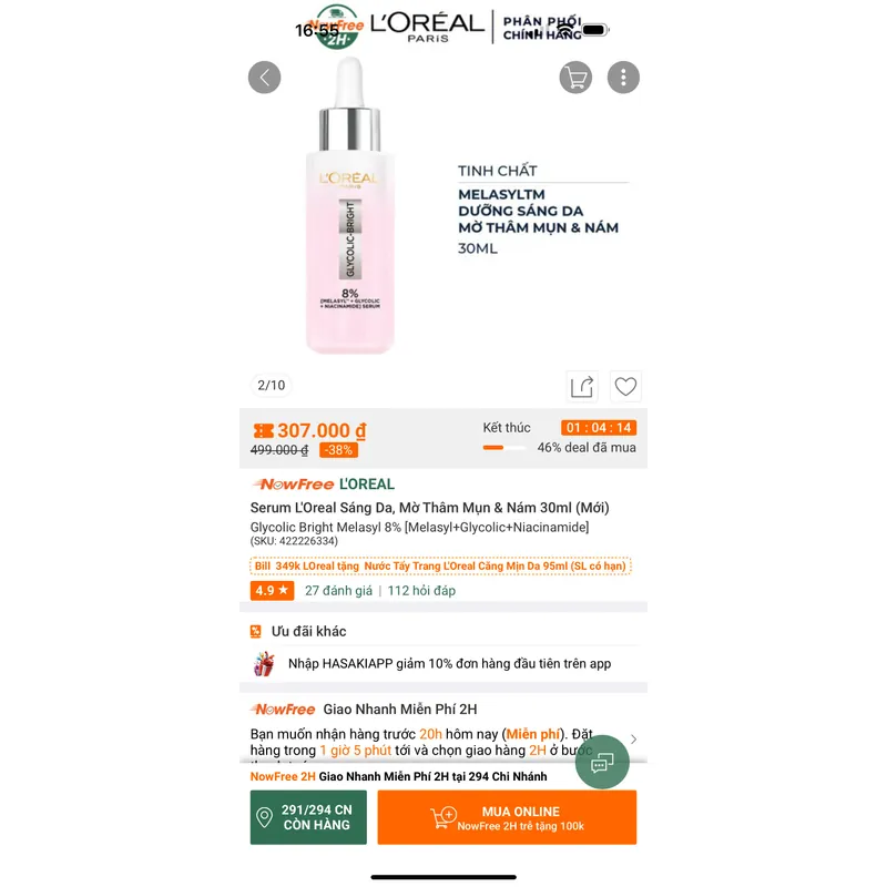 Pass lại Bộ Tinh chất và kem dưỡng L’oreal sáng da, mờ thâm nám 694529