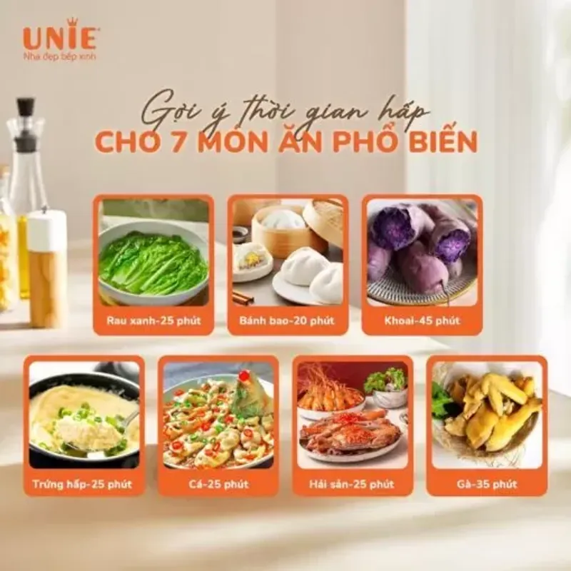 Nồi hấp điện UNIE UE680 15L mới – 3 tầng dung tích lớn, có bảng gợi ý thời gian hấp mới 588859
