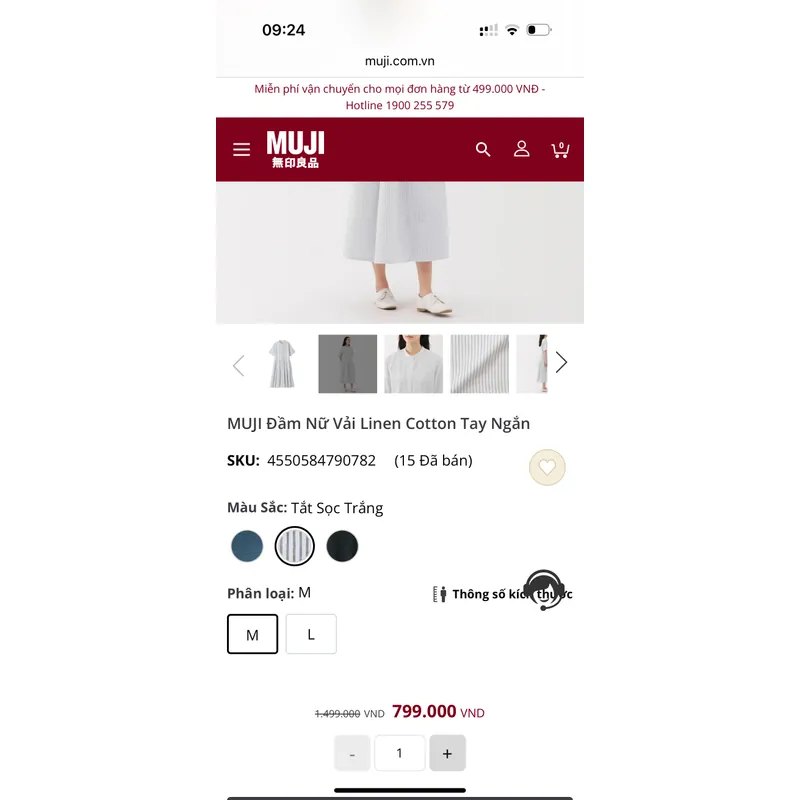 Đầm linen MUJI size M đã giặt chưa mặc 697930
