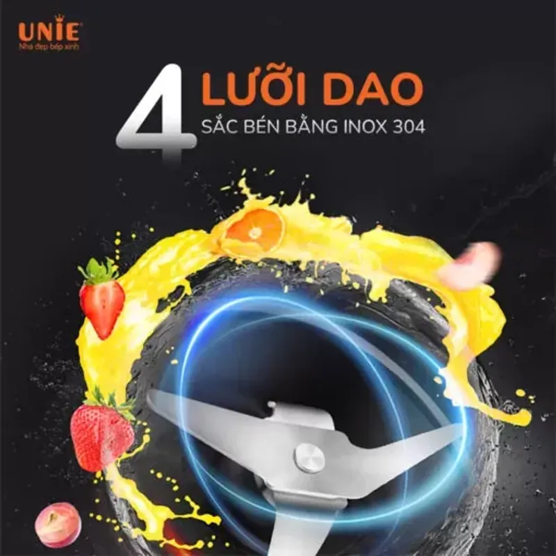 Máy xay sinh tố UNIE UMB05 cối xay dạng bình nước nhỏ gọn, lưỡi dao 4 cánh bằng inox 574455