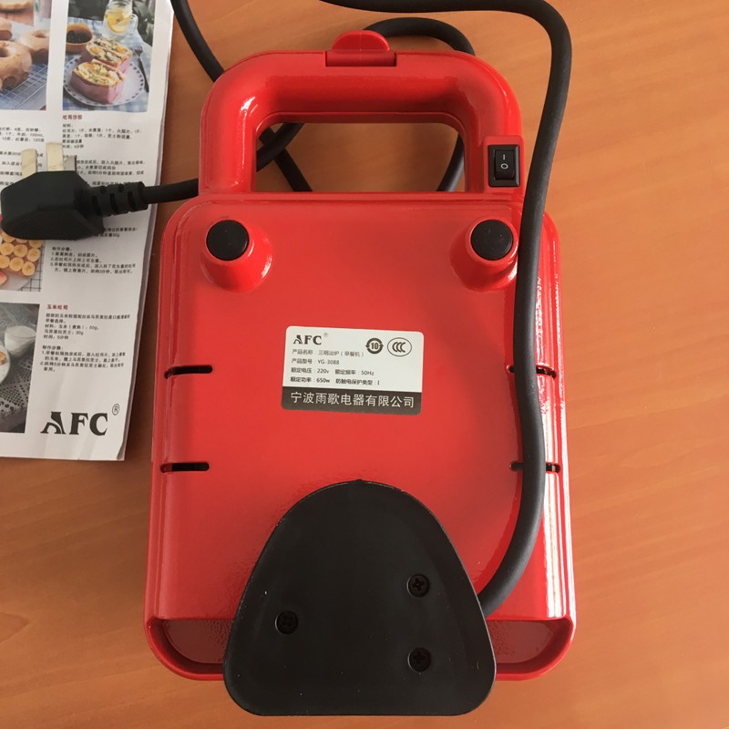 Máy nướng bánh mì Sandwich cầm tay màu đỏ, Máy làm bữa sáng đa năng 650W AFC YG-3088 148156
