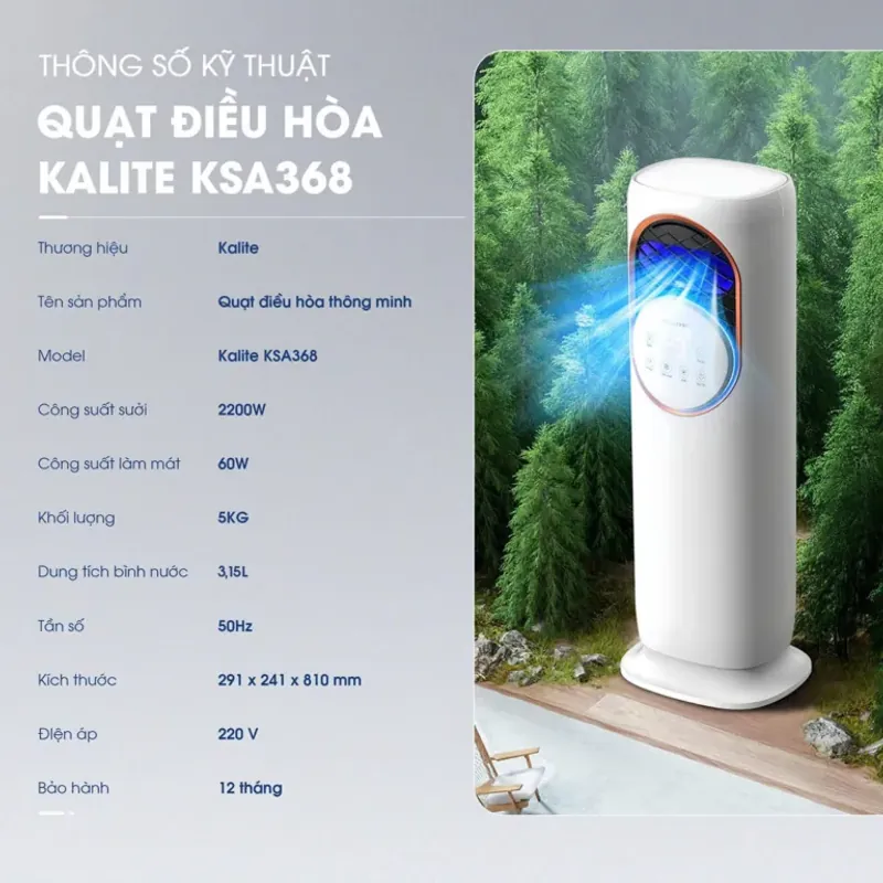 Quạt điều hòa thông minh KSA368 KALITE màu trắng chính hãng mới 100% 572043