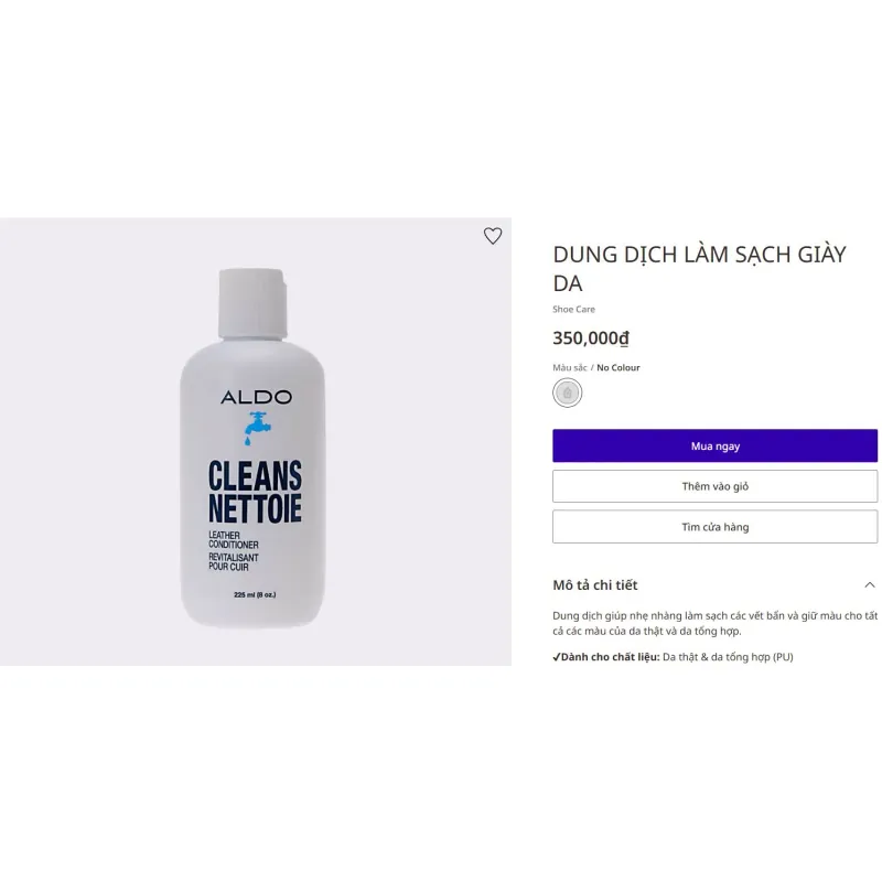 DUNG DỊCH LÀM SẠCH GIÀY DA TRẮNG CỦA ALDO***CLEAN LEATHER SHOE CONDITIONER 90% 581144