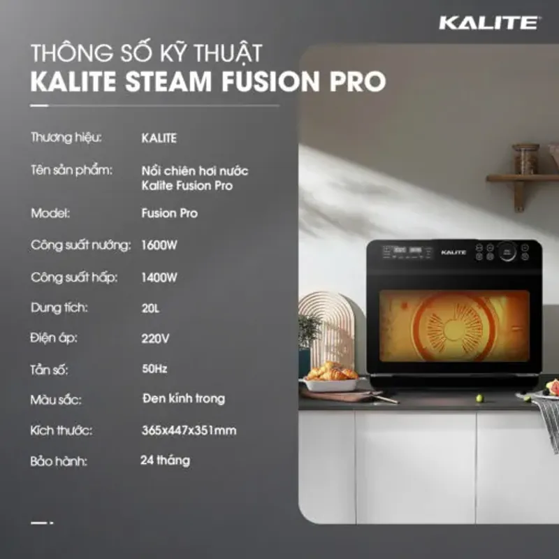 Nồi chiên hơi nước Kalite Steam Fusion Pro 4in1 20L chiên hấp nưỡng rã đông chính hãng 573036