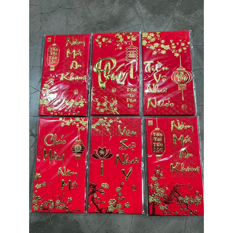 🌟 Tệp 6 cái Lì xì giấy NHUNG mạ nhũ vàng, chữ in nổi 
♥️  49438