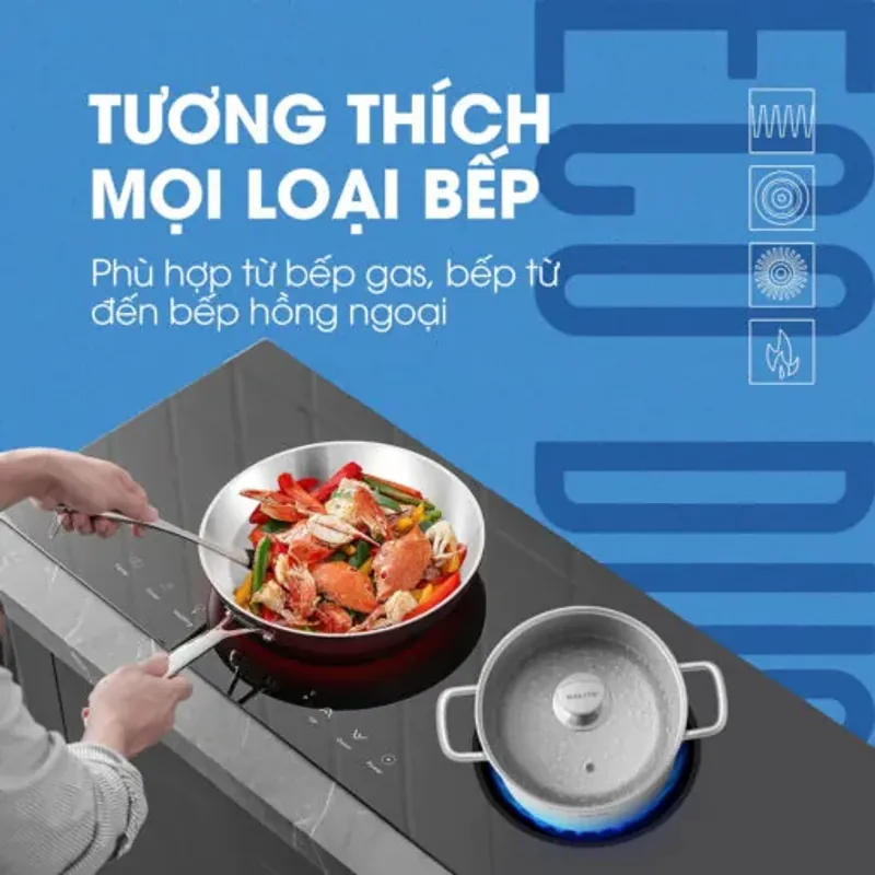 Bộ nồi chảo inox KALITE ECO Dual, inox 304 an toàn, cấu trúc 3 lớp, bắt từ tốt 931530