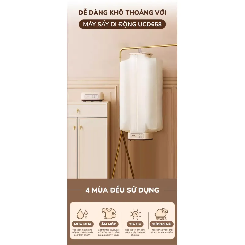 ⚡ UNIE UCD658 – Tủ sấy quần áo khô nhanh, tiện lợi 789010