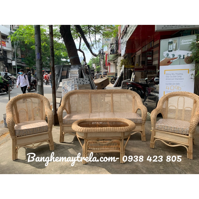 Bàn ghế sofa mây mắt cáo 446486