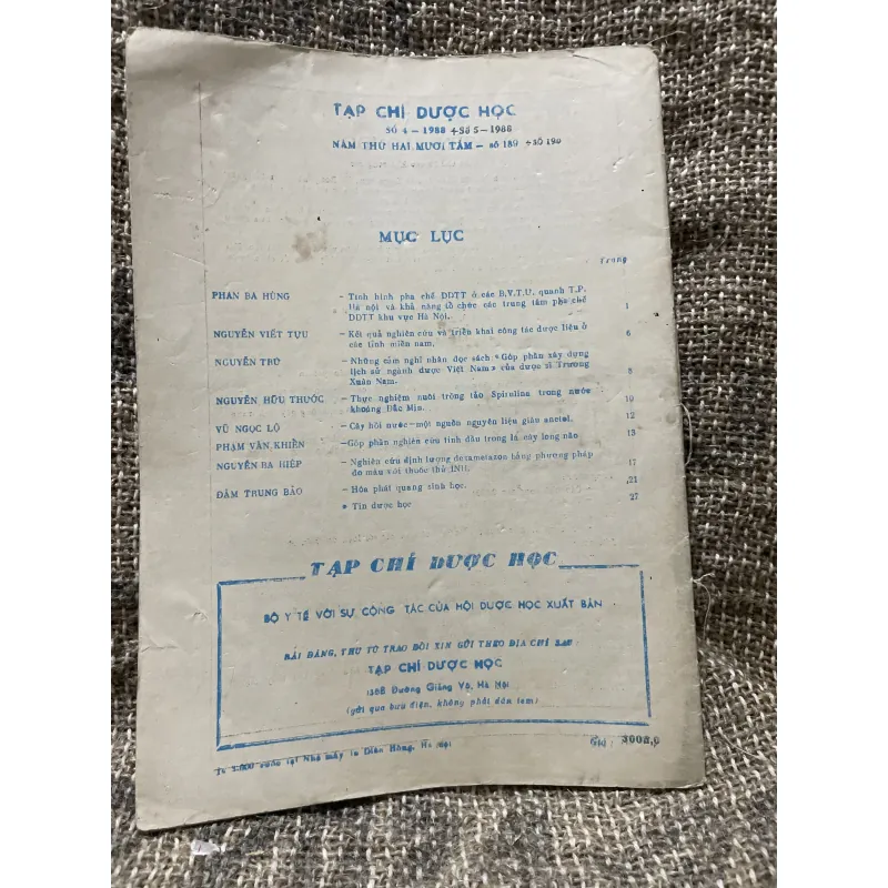 Tạp chí Dược học - khổ lớn số 4-5.1988 1009121