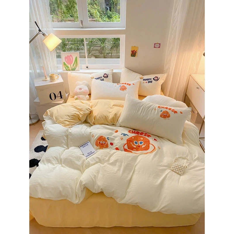 Set 4 món chăn ga gối cotton đũi mềm 469591
