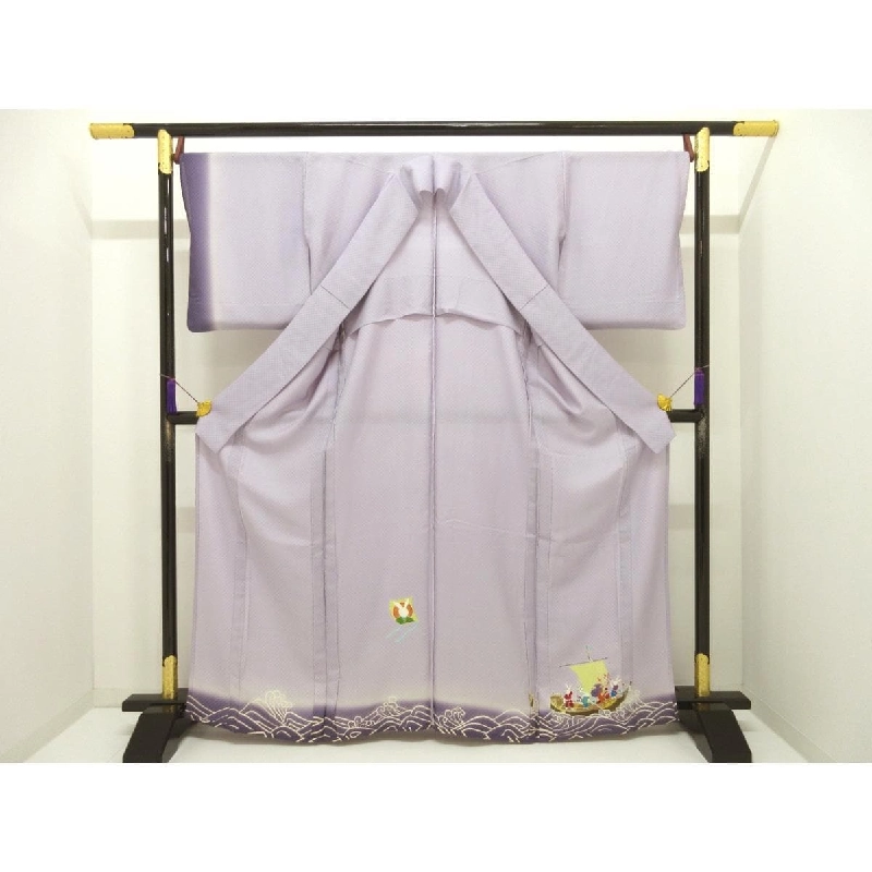 Áo kimono đơn lớp thăm viếng trang trí vàng Yuzen - Hàng hiệu Authentic 875177