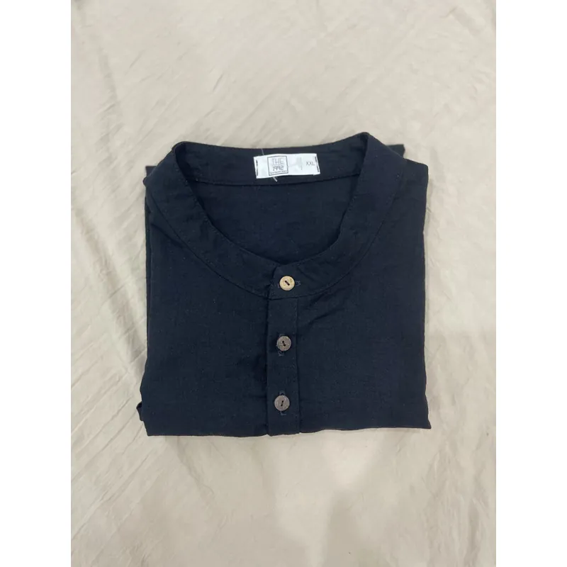 Áo linen cổ tàu đen 729065