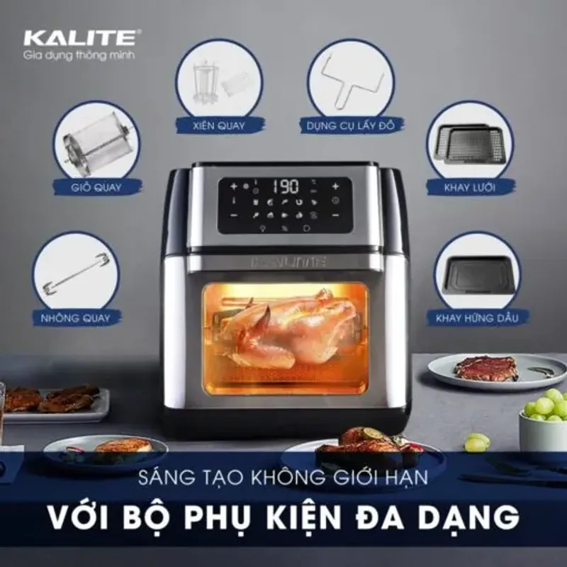 Nồi Chiên Không Dầu KALITE Q10 – 10L 🔥 Có Trục Xiên Quay – Nướng Gà Siêu Đỉnh 714204