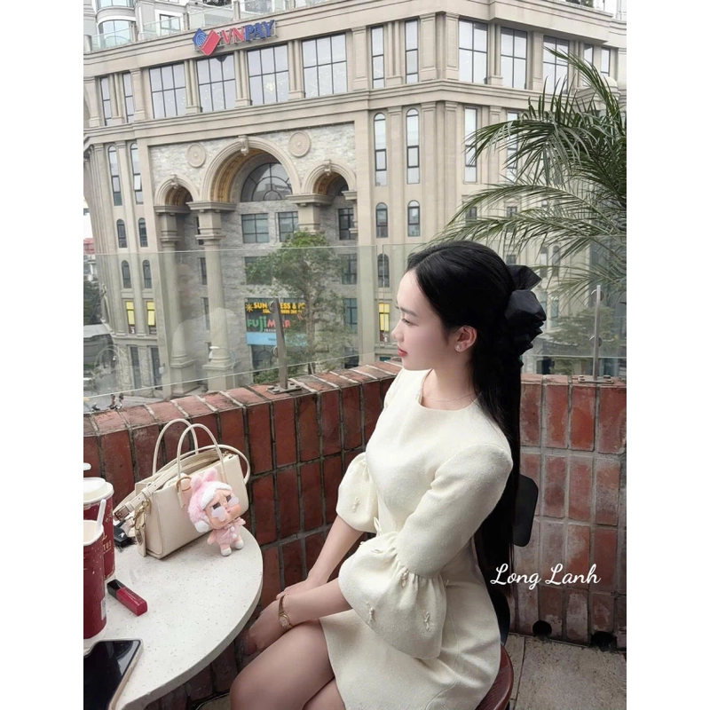 Đầm tuyết mưa ống tay đính nơ  493232