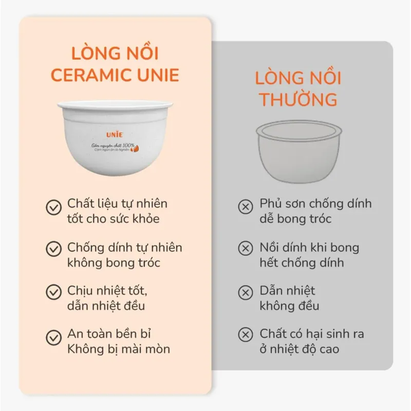 Nồi cơm điện lòng gốm tự nhiên UNIE URC815 nấu cơm cháy giòn tan, dung tích 1,5L 931494