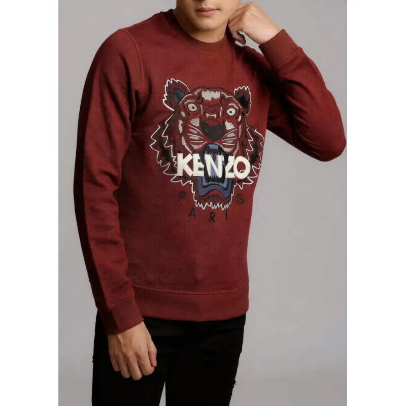 Áo sweatshirt Kenzo thêu đầu hổ màu đỏ đô burgundy 759712