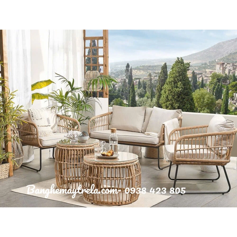 Bàn ghế sofa sân thượng mây nhựa 444216