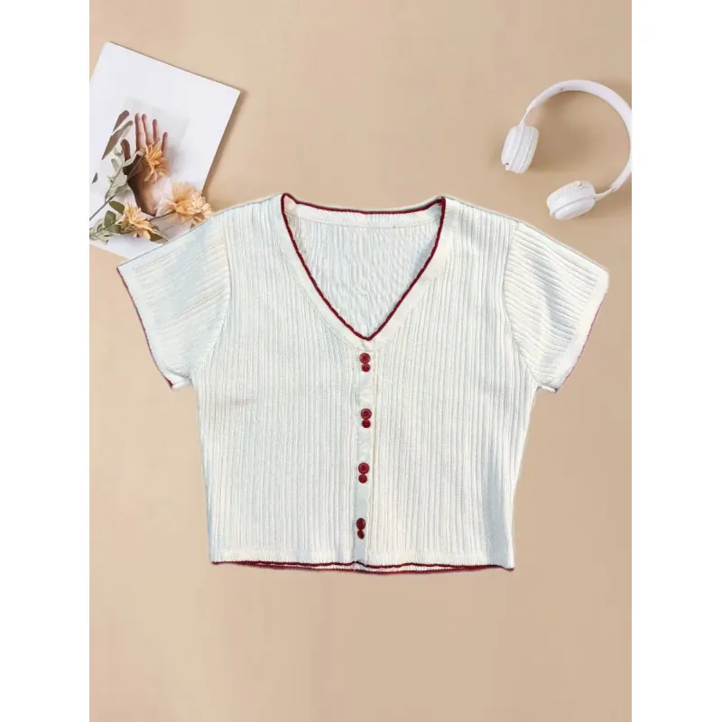 Áo len croptop nữ cổ chữ V (new còn tag) 791305