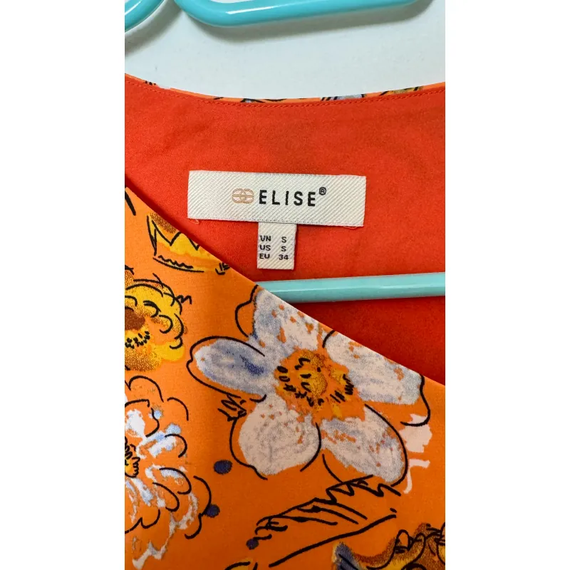 Đầm lụa hoa vàng xoắn cổ sz S 937319