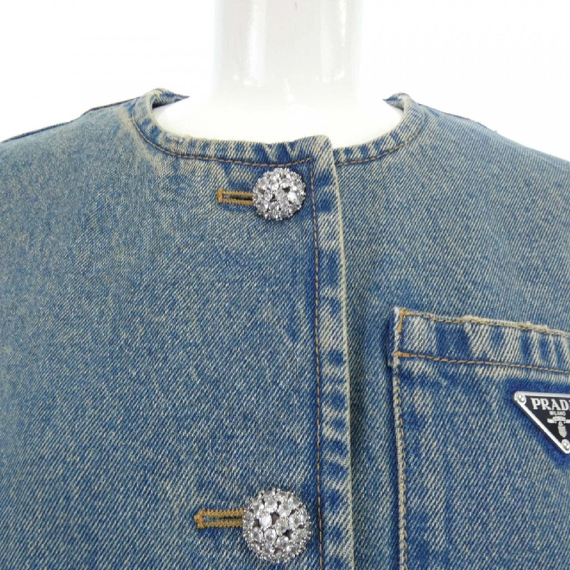 Áo khoác denim PRADA với logo tam giác GFB309 S000 13Z6 630404