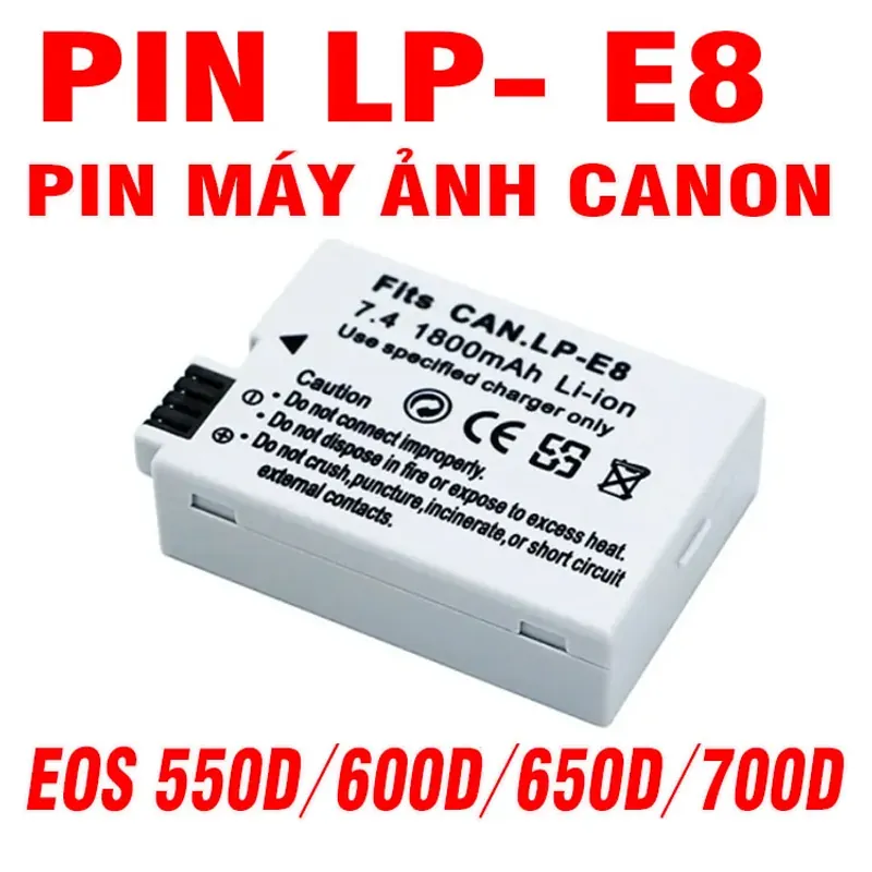 PIN MÁY ẢNH CANON LP-E8 (LP E8) 7.4V CHO CANON EOS 550D, 600D, 650D, 700D 711414