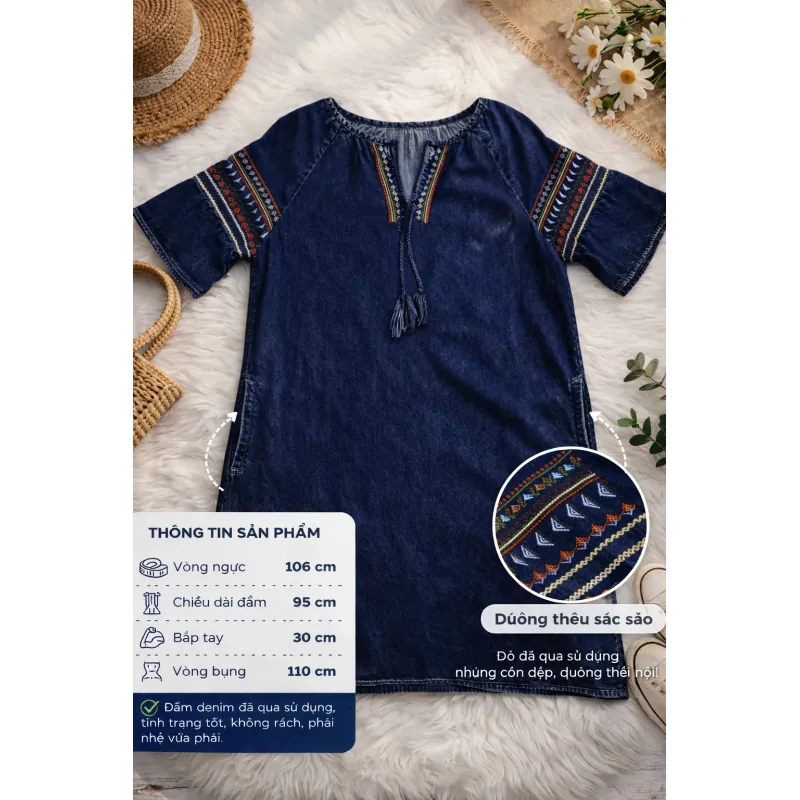 Đầm denim thêu sắc sảo – mặc giấu bụng cực đẹp 997125